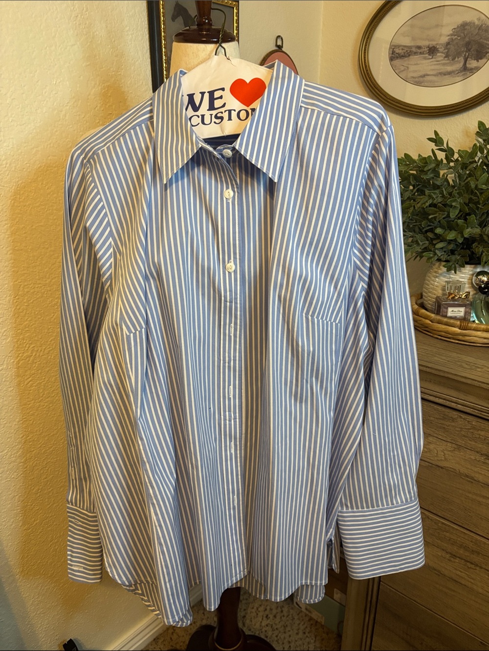 Lane Bryant Classic Blue & White Stripe Collared Dress Shirt- Size 18W